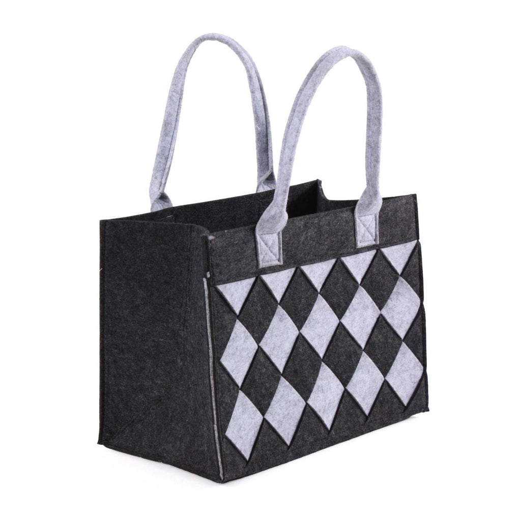 Borsa in feltro nero a rombi grigi, 34x20x26 cm