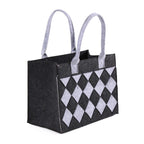 Borsa in feltro nero a rombi grigi, 34x20x26 cm