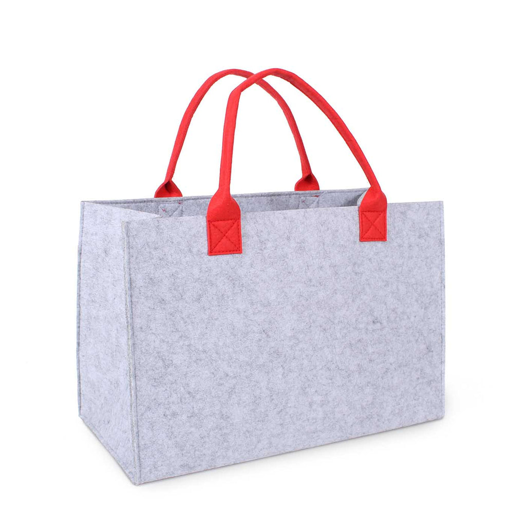 Borsa in feltro grigio a rombi rossi, 42x22x28 cm