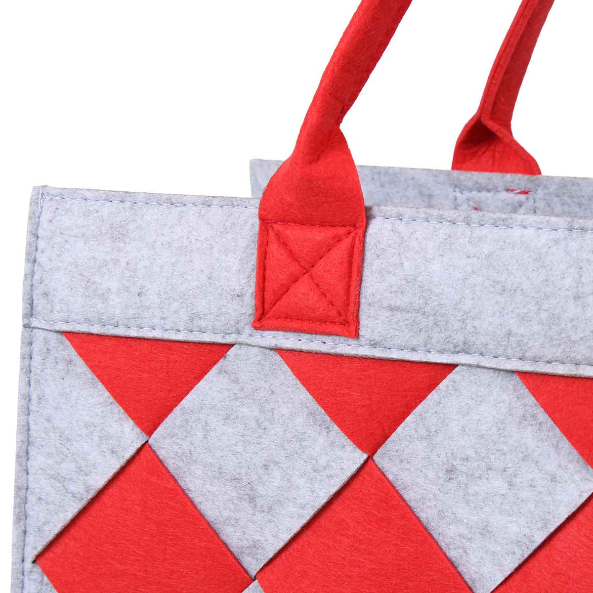 Borsa in feltro grigio a rombi rossi, 42x22x28 cm