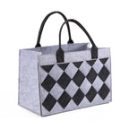 Borsa in feltro grigio a rombi neri, 42x22x28 cm