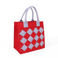 Borsa in feltro rosso a rombi grigi, 25x15x25 cm