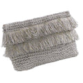 Pochette in fibre naturali grigia con frange e zip, 28x18 cm