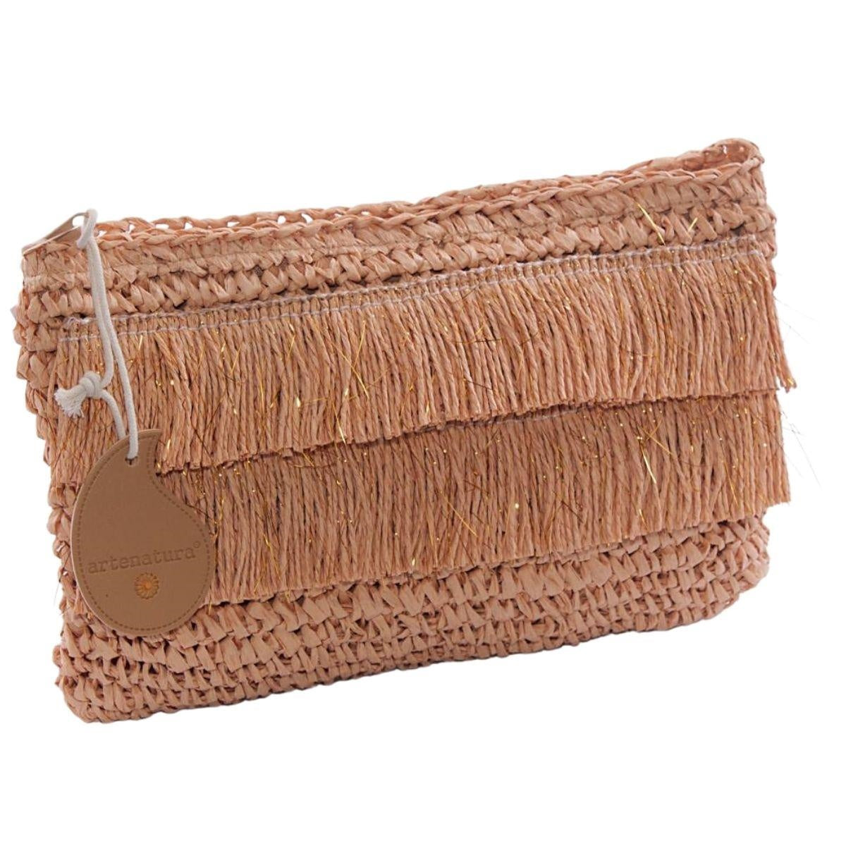 Pochette in fibre naturali color caramello, 28H18 cm (kit da 3)