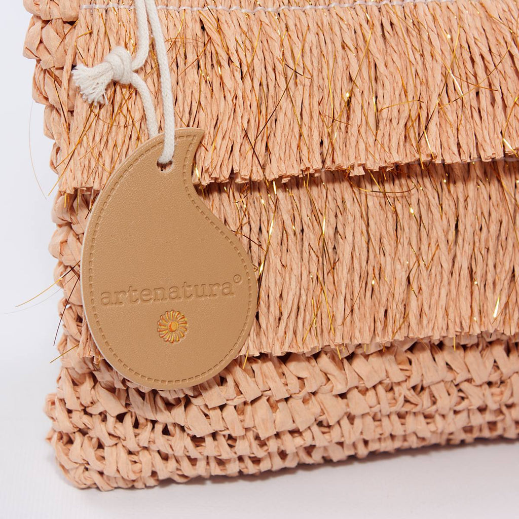 Pochette in fibre naturali color caramello, 28H18 cm (kit da 3)