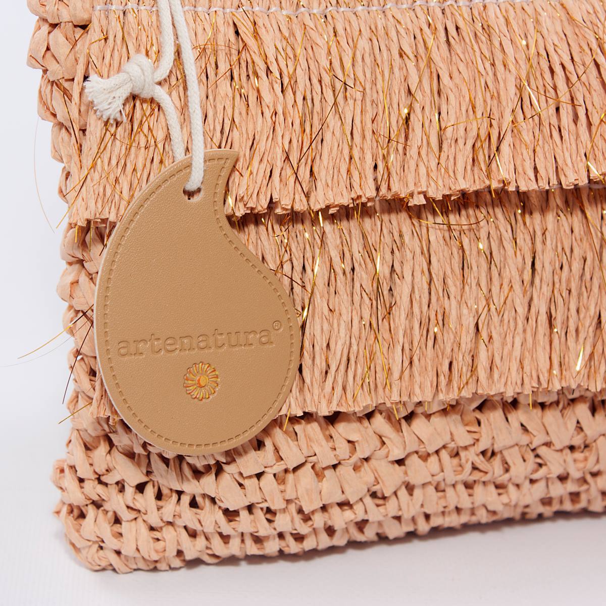 Pochette in fibre naturali color caramello, 28H18 cm (kit da 3)