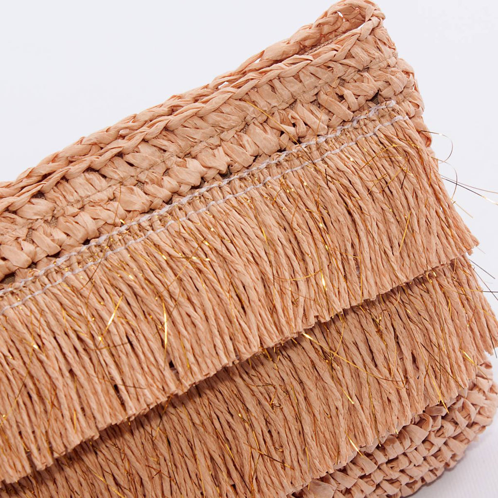 Pochette in fibre naturali color caramello, 28H18 cm (kit da 3)