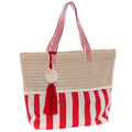 Borsa da mare rossa a righe con pompon e nappa, 50x40 cm