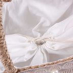 Borsa ovale in fibre naturali con merletto e coulisse, 50x25H27/47 cm