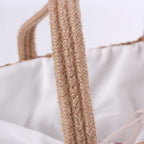 Borsa rettangolare in fibre naturali con merletto, zip e fodera, 55x25x30 cm