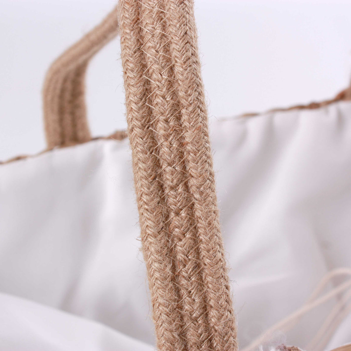 Borsa rettangolare in fibre naturali con merletto, zip e fodera, 55x25x30 cm