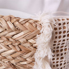 Borsa rettangolare in fibre naturali con merletto, zip e fodera, 55x25x30 cm