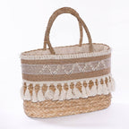 Borsa ovale in palma con frangia in juta marrone, 42H26 cm