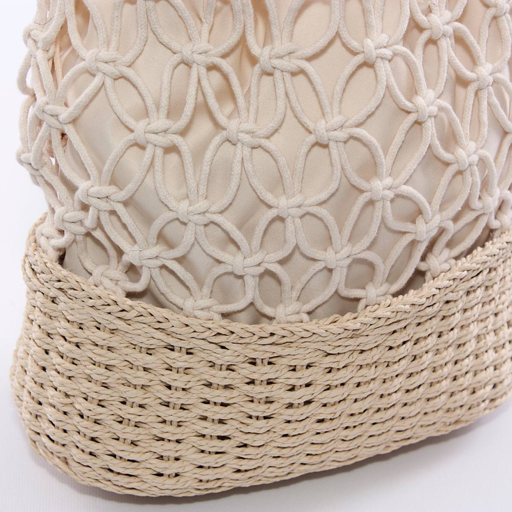 Borsa a rete in fibre naturali e cotone beige, 30xH63 cm