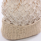 Borsa a rete in fibre naturali e cotone beige, 30xH63 cm