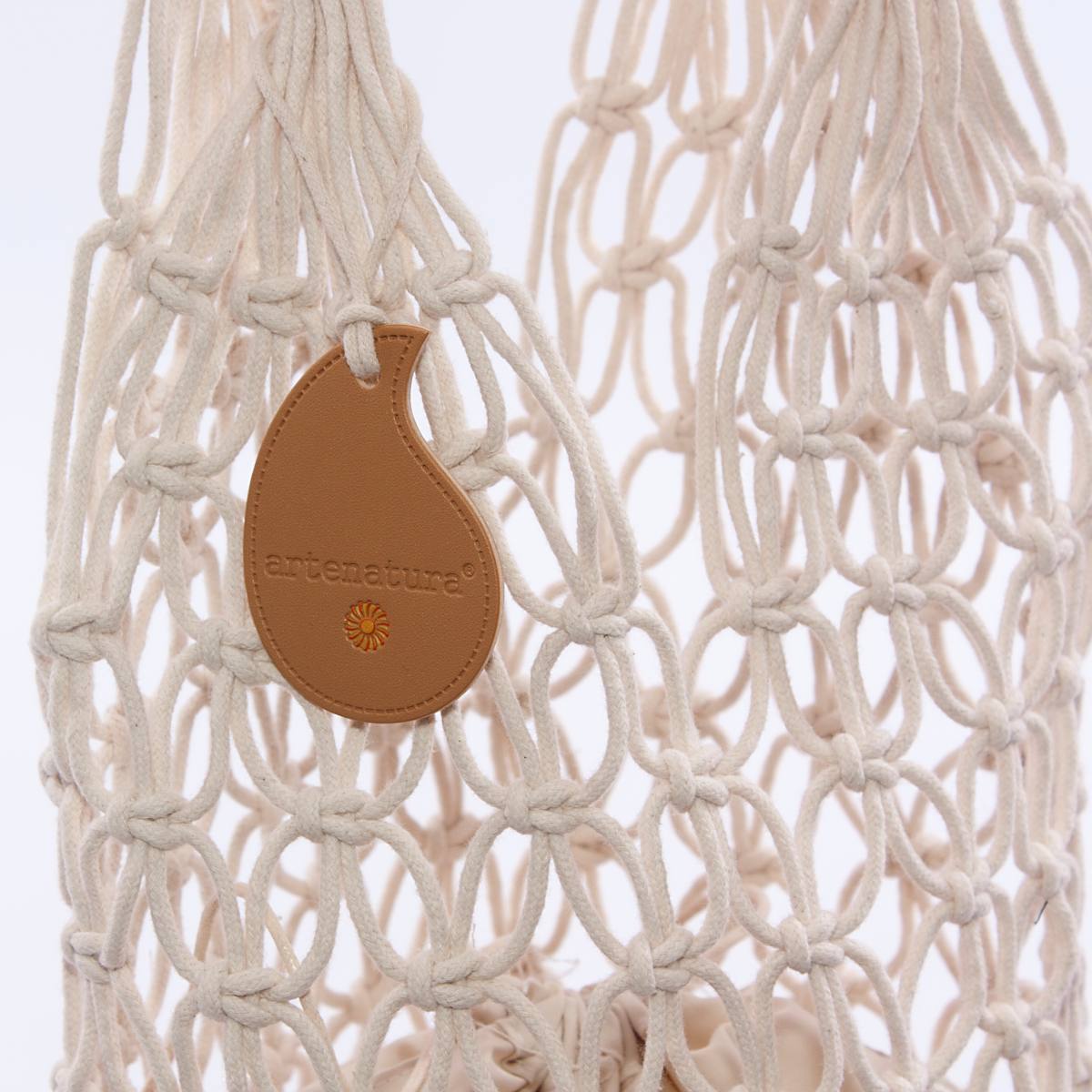 Borsa a rete in fibre naturali e cotone beige, 30xH63 cm