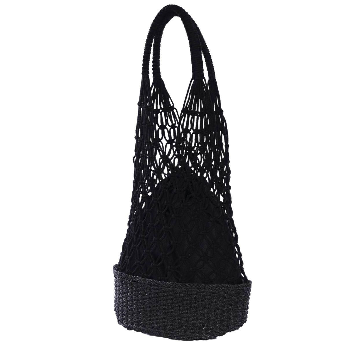 Borsa a rete in fibre naturali e cotone nera, 30xH63 cm