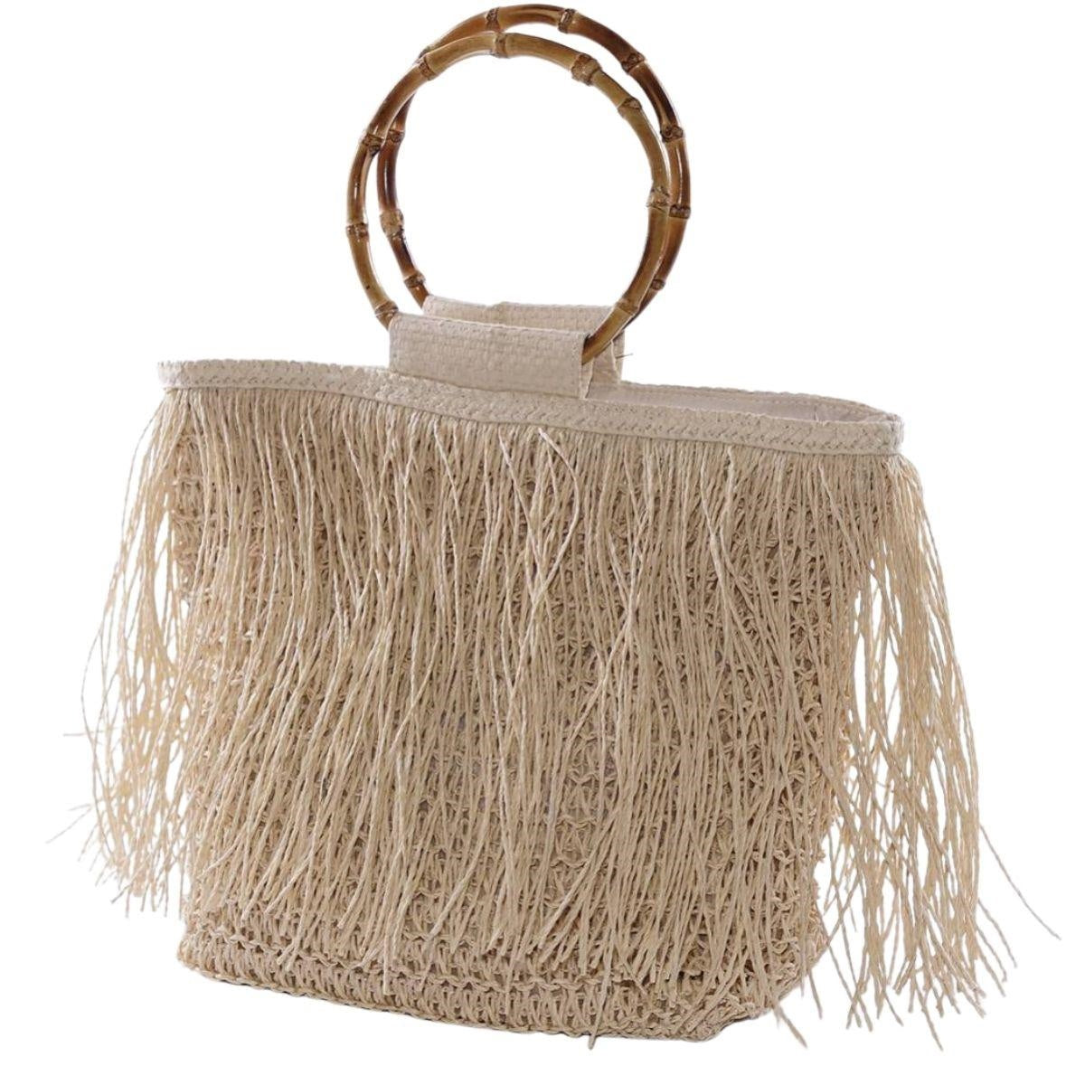 Borsa in fibre naturali con manici in bambù, 50xH41 cm