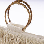 Borsa in fibre naturali con manici in bambù, 50xH41 cm