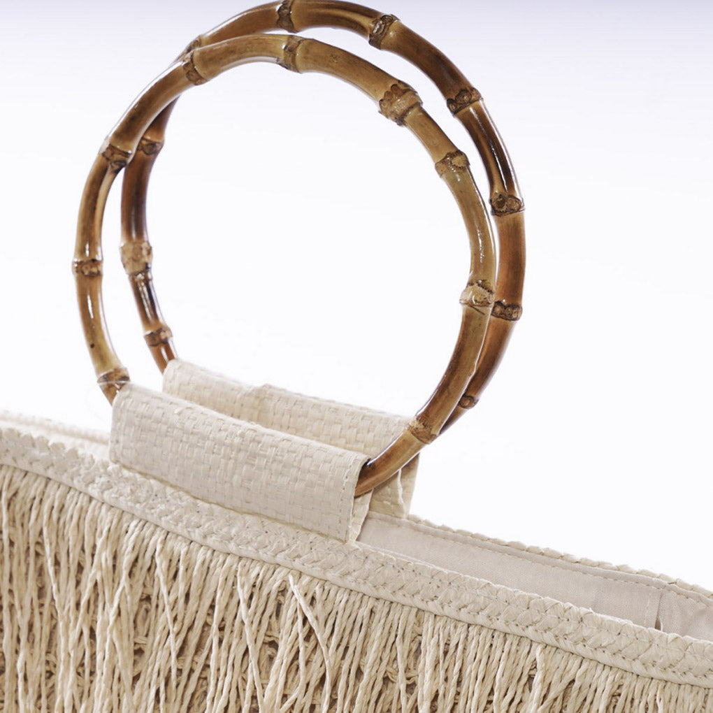 Borsa in fibre naturali con manici in bambù, 50xH41 cm