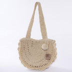 Borsa in fibre naturali beige, 34H30 cm