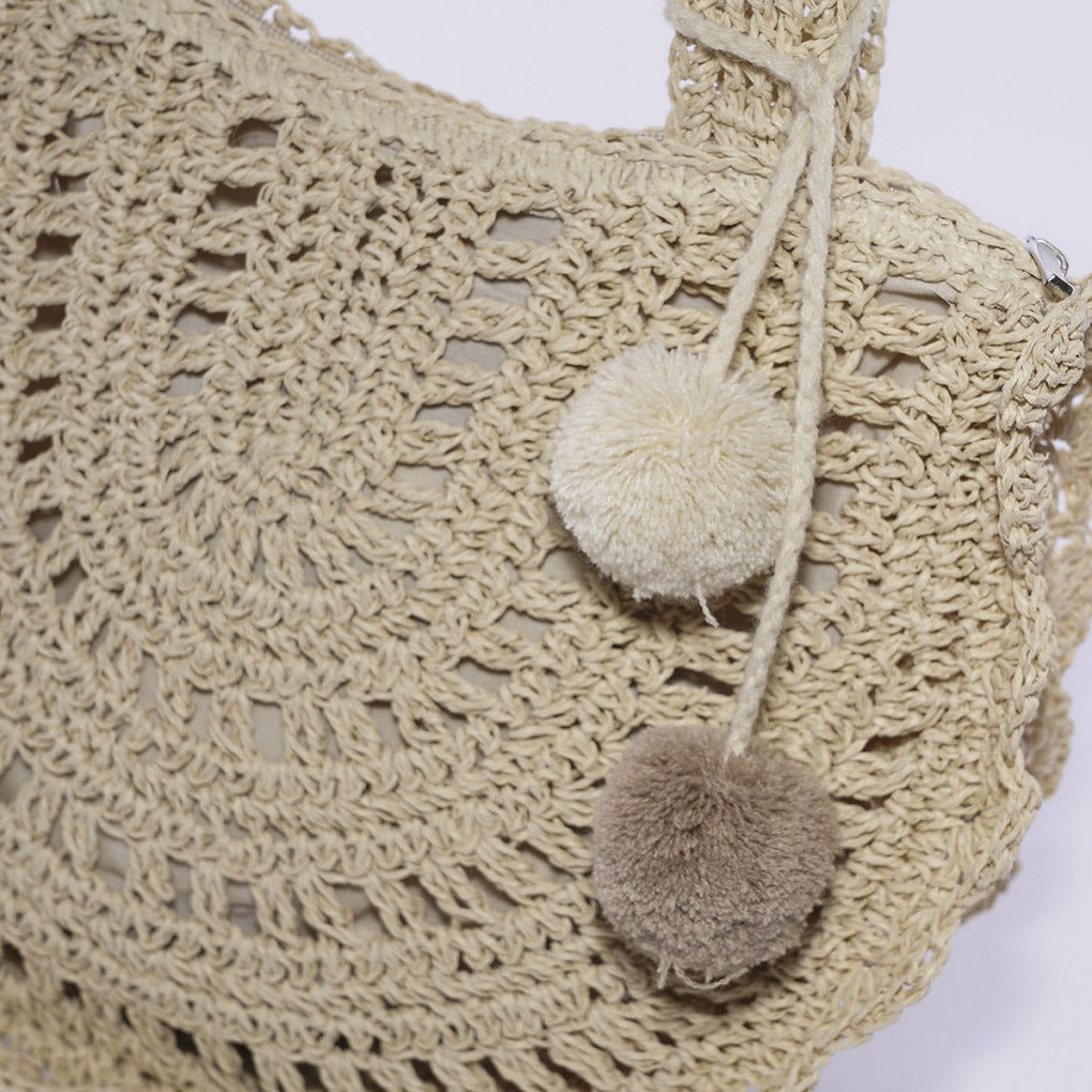 Borsa in fibre naturali beige, 34H30 cm
