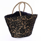 Borsa ovale in erba con pizzo nero, 56xH30 cm