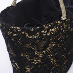 Borsa ovale in erba con pizzo nero, 56xH30 cm