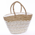 Borsa ovale in erba con pizzo bianco, 56xH30 cm