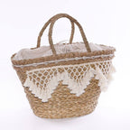 Borsa in fibre naturali con nappine, 53xH30 cm