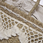 Borsa in fibre naturali con nappine, 53xH30 cm