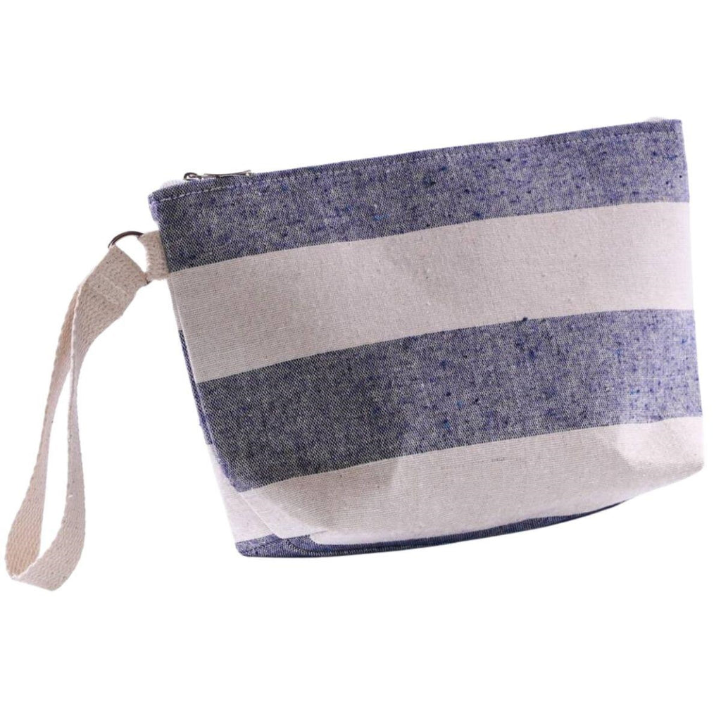 Pochette in tela a strisce azzurre, 27H17 cm (kit da 5)