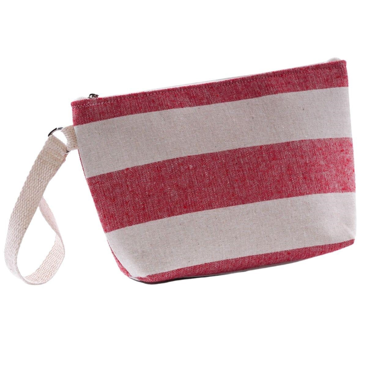 Pochette in tela a strisce rosse, 27H17 cm