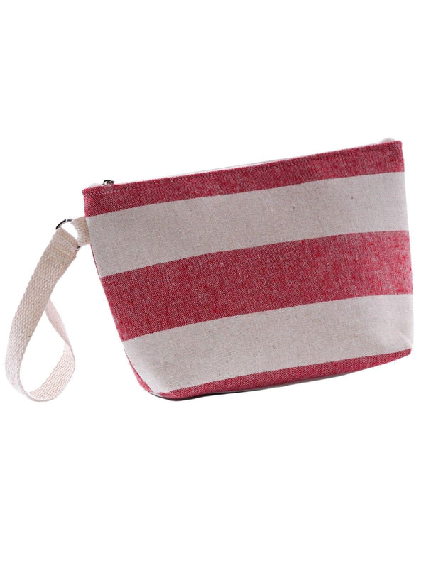 Pochette in tela di cotone a righe rosse con laccetto, 27x17 cm (kit da 5)