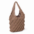 Borsa a sacca traforata in cellulosa tessile nocciola, 38x28 cm