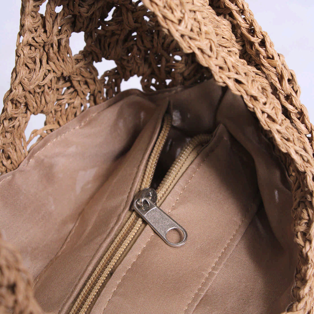 Borsa a sacca traforata in cellulosa tessile nocciola, 38x28 cm