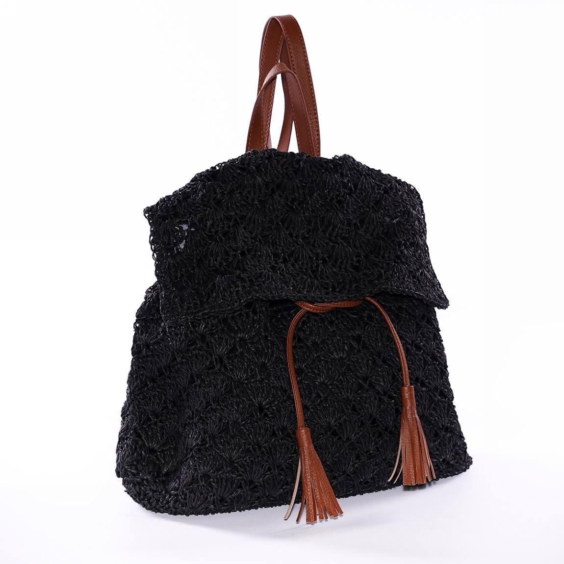 Zainetto in carta nero con pattina, 35H32 cm