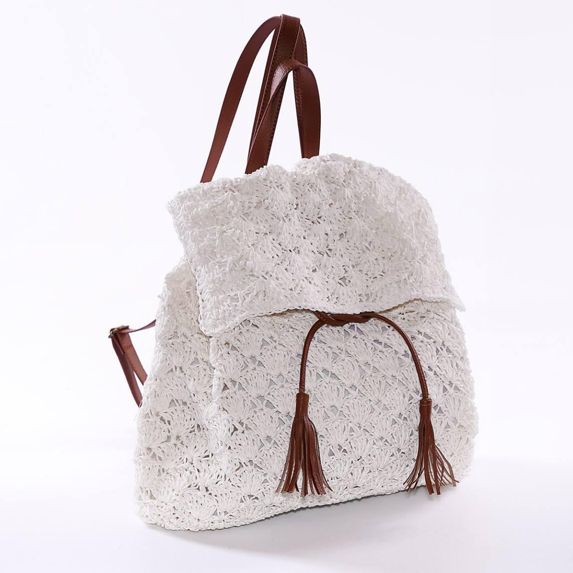 Zainetto in carta bianca con pattina, 35H32 cm