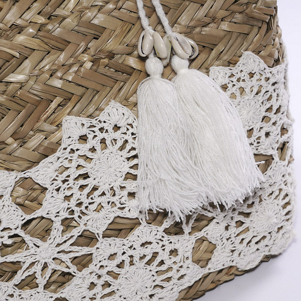 Borsa in palma e pizzo, 45x28 cm