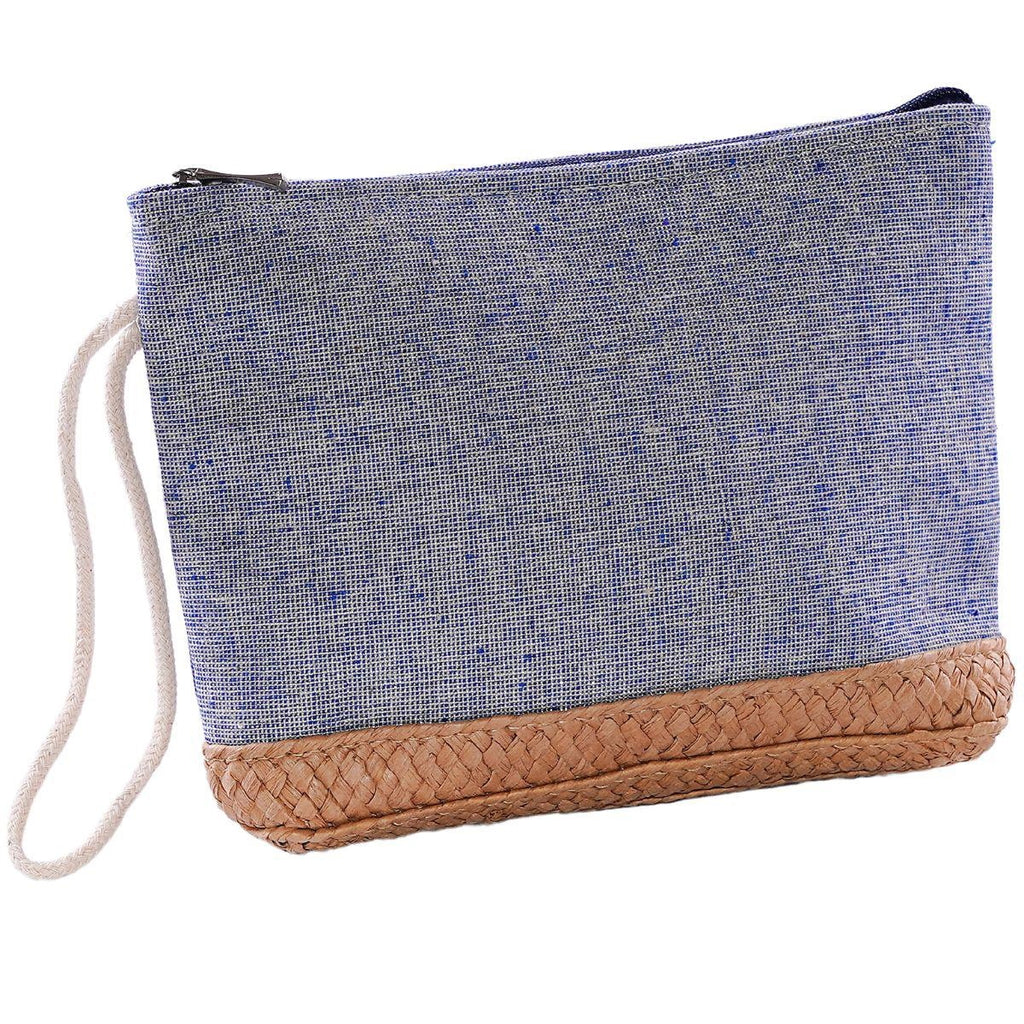 Pochette in tela blu e fibre naturali, 22xH18 cm (kit da 5)