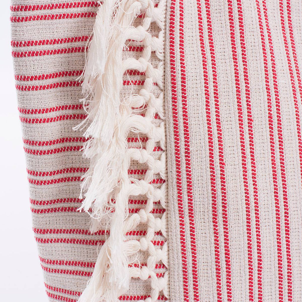 Borsa da mare in cotone a righe rosse con frange, 51x35 cm