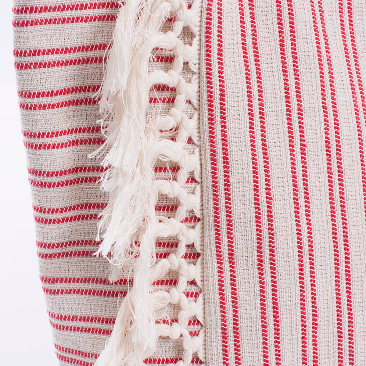 Borsa da mare in cotone a righe rosse con frange, 51x35 cm
