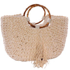 Borsa a mezzaluna in fibre naturali con manici in bambù, 47xH27 cm