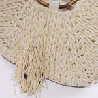 Borsa a mezzaluna in fibre naturali con manici in bambù, 47xH27 cm