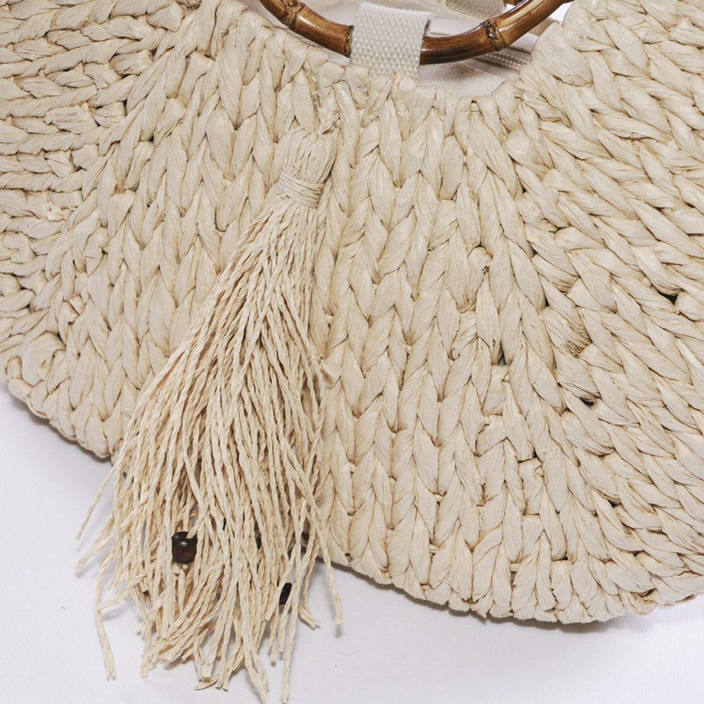 Borsa a mezzaluna in fibre naturali con manici in bambù, 47xH27 cm
