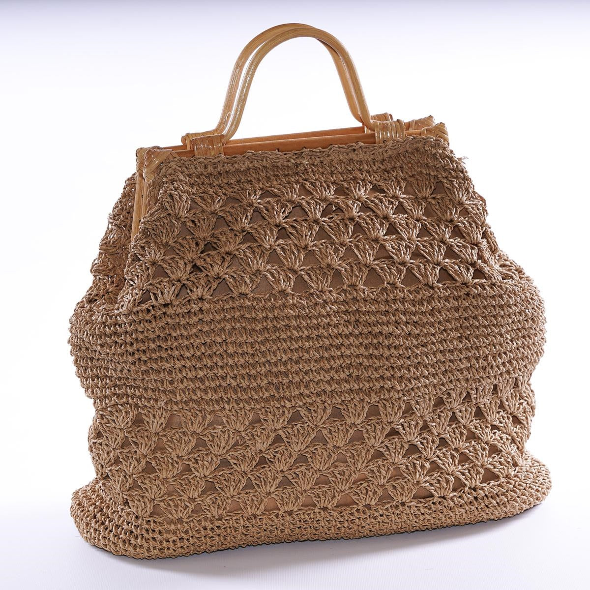 Borsa in treccia di carta naturale con manici in rattan, 50xH41 cm