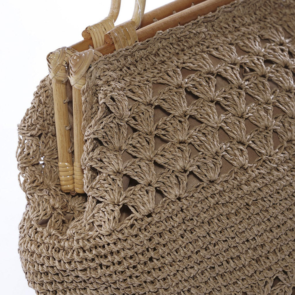 Borsa in treccia di carta naturale con manici in rattan, 50xH41 cm