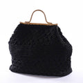 Borsa in carta intrecciata nera con manici in rattan, 50xH41 cm