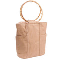Borsa in fibre naturali rosa cipria con manici tondi in bambù, 48x68 cm