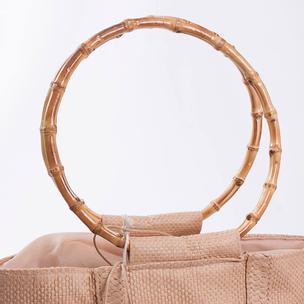 Borsa in fibre naturali rosa cipria con manici tondi in bambù, 48x68 cm